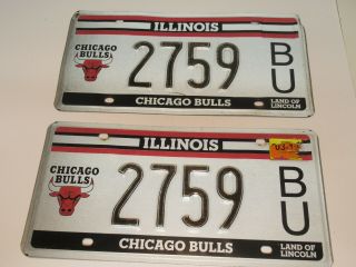 Vintage Chicago Bulls Illinois License Plates " 2759 " Matching Set Vg