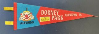 Vintage Dorney Park Alfundo Allentown Pa Travel Souvenir 15 " Pennant