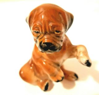 Vintage Porcelain Boxer Puppy Dog Figurine Sitting Up With Paws In The Air