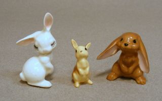 3 Hagen Renaker Mini Rabbits - Flirty,  Baby & Floppy - Eared Figurines