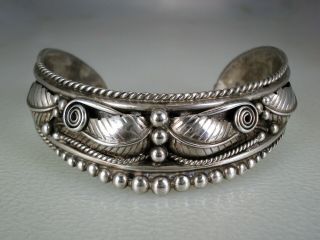 Ornate Vintage Navajo Foliate Sterling Silver Bracelet Signed