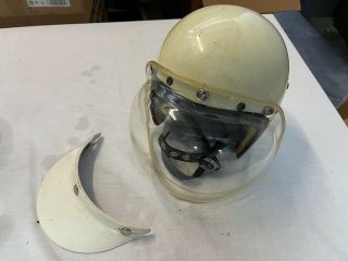 Vintage Agv Valenza Italian Motorcycle Helmet With Bubble Shield And Extra Visor