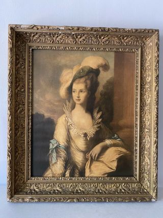 Vintage Large Print Picture Victorian Lady In A Hat Ornate Gold Frame 19” X 22”