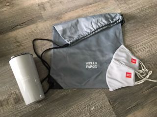 Wells Fargo Gym Travel Drawstring Bags 17 " X 13” Gray Mug Coffee Cup Masks