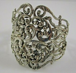 Danecraft Sterling Silver Wide Cuff Bracelet Vintage Ornate Style 41.  3 Grams