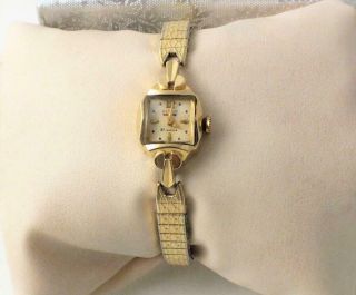 Running Vintage Benrus 14k Yellow Gold Case Ladies Wrist Watch 21 Jewel Swiss