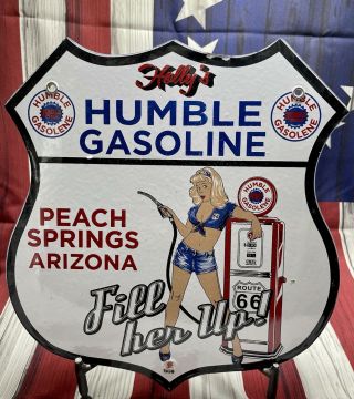 Vintage Humble Gasoline Porcelain Gas " Fill Her Up " Route 66 Sign