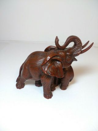 Vintage Red Resin African Elephant w/ Baby Figurine Trunk Up Heavy 2.  7 lbs 2