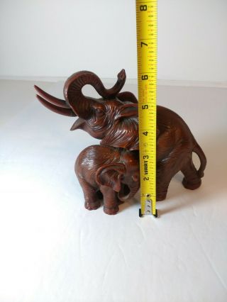 Vintage Red Resin African Elephant w/ Baby Figurine Trunk Up Heavy 2.  7 lbs 3