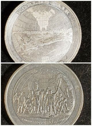 1893 Columbian Exposition Souvenir Medal Landing Of Columbus Reverse Hk - 174 W264