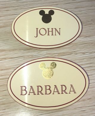 2 Vintage Disneyland Cast Member Name Badges,  Barbara And John