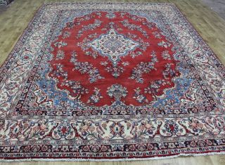 Old Hand Made Persian Red Wool Carpet With Colours 355 X 255 Cm