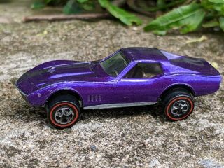 Vintage Hot Wheels Custom Corvette Redline In Purple Us Unrestored 1968