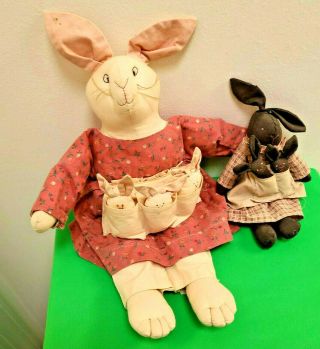 Handmade Vintage Folk Art Cloth Bunny Momma And Babies 1988