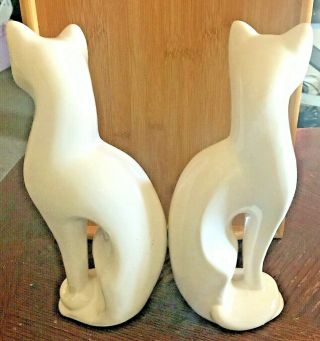 (2) Vintage Retro Mid Century Tall White Siamese Ceramic Cat Set Artmark 12” 2