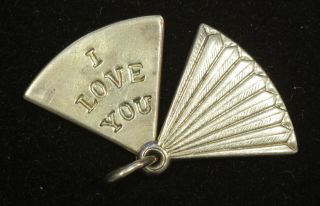 Movable Vintage 14k Gold Fan " I Love You " Charm Bracelet Pendant 1.  8 Grams