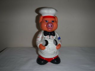 Vintage Pig Piggy Chef Cook Kitchen Utensil Wooden Spoon Holder Pottery 10.  25 "