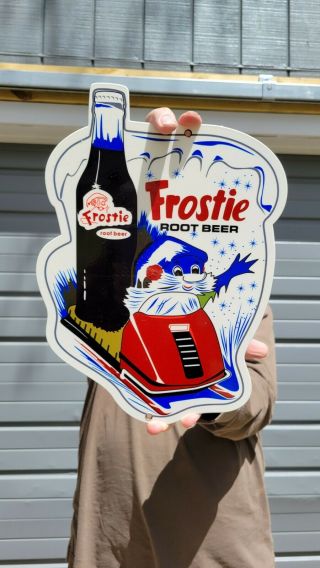Vintage Old Drink Frostie Root Beer Porcelain Metal Soda Pop Gasoline & Oil Sign