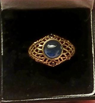 Vintage 10k Solid Yellow Gold Blue Sapphire Cabochon Ring 4.  7 Grams