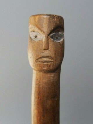 Fine Oceanic Polynesian Zealand Maori Carved Wooden Paddle Club W Shell Eyes