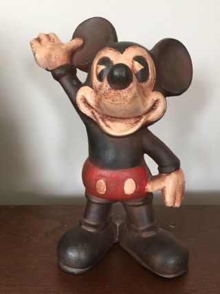 Vintage Mickey Mouse Coin Bank Heavy Cast Iron 9 " Hand Painted,  Screws Together