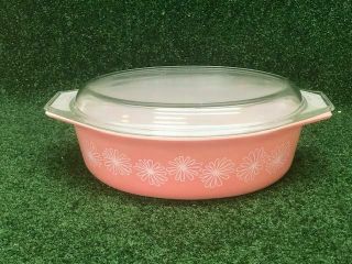 Vintage Pyrex Pink Daisy Casserole Dish W/lid 045 2 - 1/2 Quart Usa