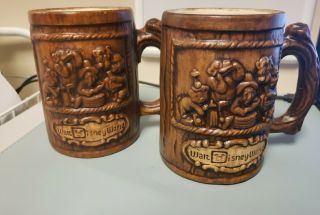 Set Of 2 Walt Disney World Country Bear Jamboree Vintage Mug 1970s Wood Ceramic