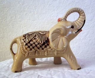 Vintage Ceramic Glazed Elephant Trunk Up Made In Brazil