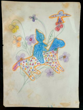Small Childs Indian School Ledger Drawing.  Mid 1900s.