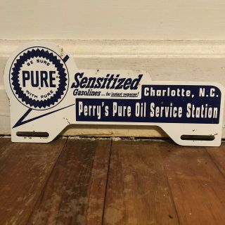 Vintage Perry Pure Oil Service Station Gasoline Metal License Plate Topper Sign