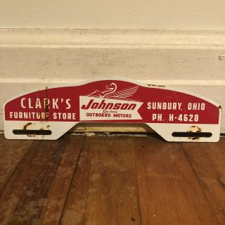 Vintage Clark’s Johnson Outboard Motors Metal License Plate Topper Sign