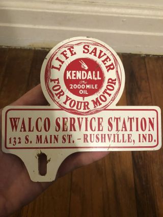 Vintage Walco Service Station Kendal Motor Oil Metal License Plate Topper Sign