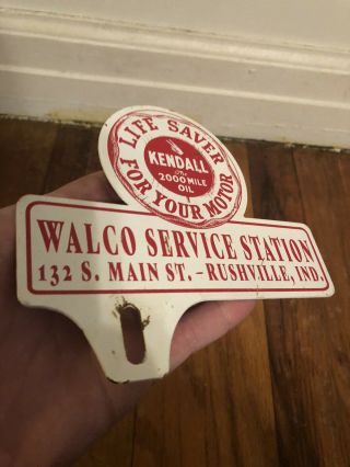 Vintage Walco Service Station Kendal Motor Oil Metal License Plate Topper Sign 3
