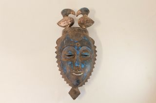Antique African Tribal Face Mask Wood Carved Face Birds Stunning Details