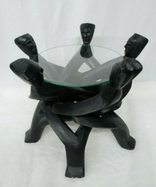 5 Headed African Intertwined Unity Statue/african Baobab Wood Statue/side Table