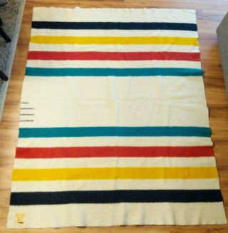 Vintage Hudson Bay 4 Point Wool Blanket Stacked Label C.  1930 