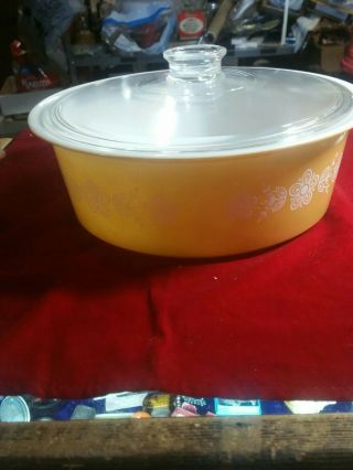 Vintage Pyrex 664 Butterfly Gold Big Bertha 4 Qt Covered Casserole With Lid