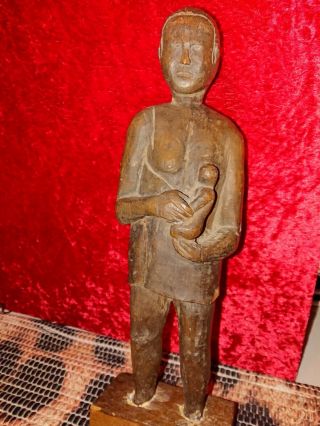Antique African Tribal Fertility Mother Feeding Child Maternity Wooden Figure