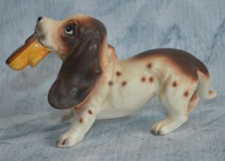 Vintage Josef Originals Porcelain Basset Hound Pup With Shoe,  Cond.