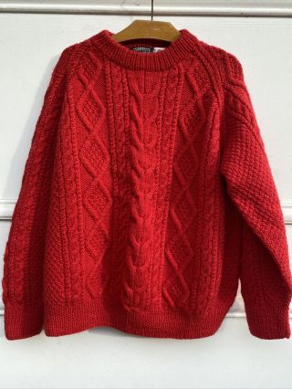 Vintage 80s Currents Red 100 Wool Cable Knit Jumper M Chunky