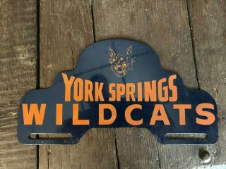 Vintage York Springs High School Wildcats Metal Booster License Plate Topper Pa