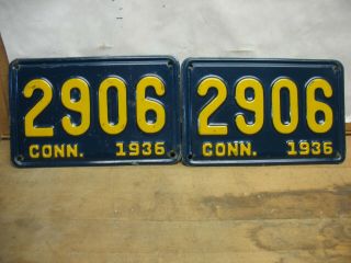1936 Connecticut Pair License Plates 2906 Conn.  1936
