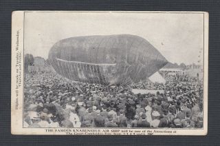 Usa 1907 Famous Knabenshue Air Ship Great Cambridge Fair Postcard To Greenfield