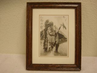 Antique Photograph Native Americans.  Indian Chief.  4.  5 " X 6.  5 "