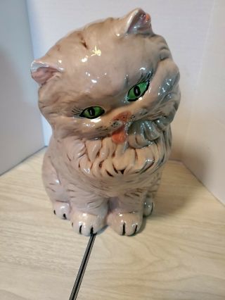 Vintage Brown Persian Kitty Cat W/ Green Eyes Ceramic Statue Figurine 10 "