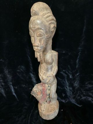 Antique African Art Hand Carved Wood Figure 17.  5” Tattoos & Loin Cloth 17.  5”
