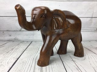 Wood Elephant Figurine Bahamas Hand Carved No Tusks Solid Figure Statue Boho
