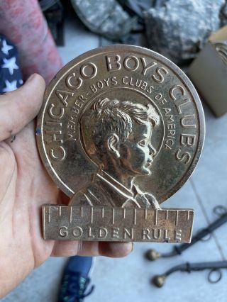 Vintage Chicago Boys Clubs Member License Plate Topper Golden Rule - Rare