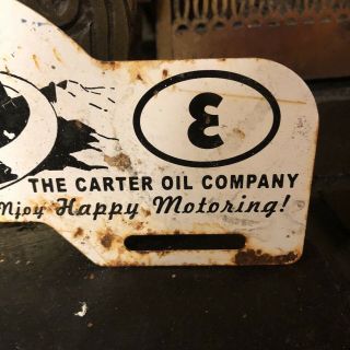 Vintage Rudy’s Oval E Service The Carter Oil Co Metal License Plate Topper Sign 3