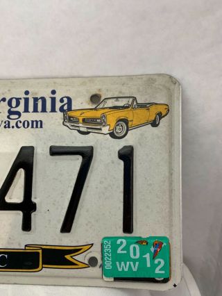 WEST VIRGINIA CLASSIC CAR LICENSE PLATE WITH EXPIRED 2012 STICKER GC 3